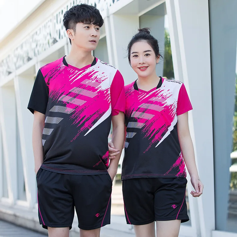 

2019 Spring And Autumn Fashion And Personality Short Sleeve Sports Clothing Printed Table Tennis Wear Set Jogging Suits