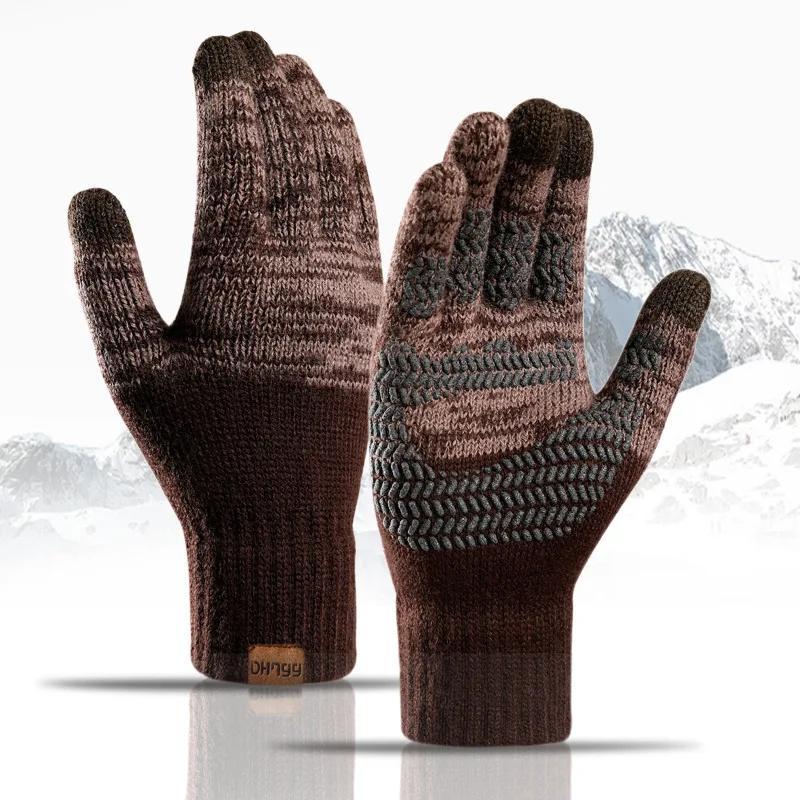 Winter Thicken Knitted Gloves Outdoor Thermal Windproof Driving