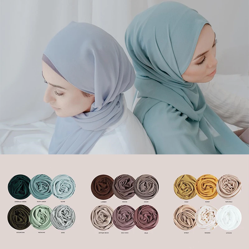 

5pcs/lot Jersey Hijab Scarf Set Chiffon Scarves Muslim Hijabs Wrap Solid Shawls Turban for Women Islamic Headscarf Foulard Femme