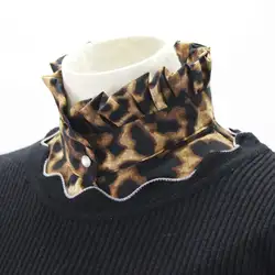 Женщины старинные Leoaprd печати шифон половина рубашки свитер Съемный фальшивый воротник