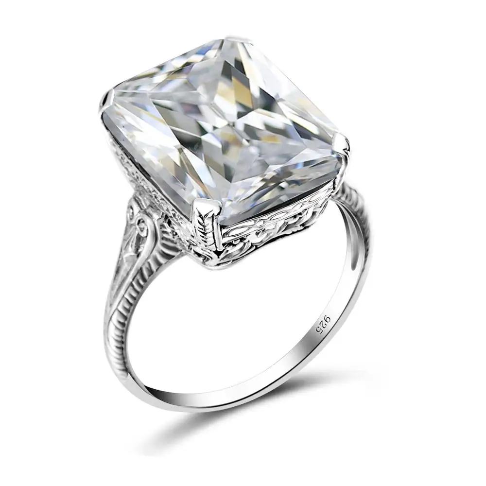 

Szjinao Real 925 Sterling Silver Women Rings VVS Clear Diamond Ring Big Rectangle Shape Handmade Silver 925 Jewelry Wedding Gift