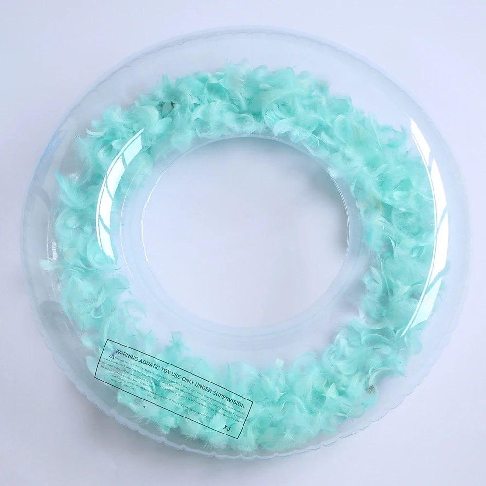 Feathers inside adult Pool floats Transparent Inflatable Swimming Circle Water float Buoy Rubber Swim Ring PVC Boat Pool Toys