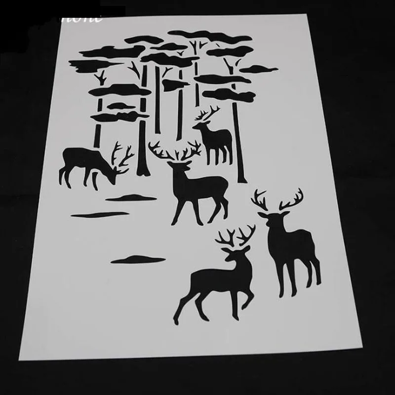 1pc stencils houses painting template diy scrapbooking coloring diary photo album decorative office school supplies reusable 1pc Stencils Painting Template DIY Forest Deer Embossing Accessories Scrapbooking Coloring Diary Reusable Office School Supplies