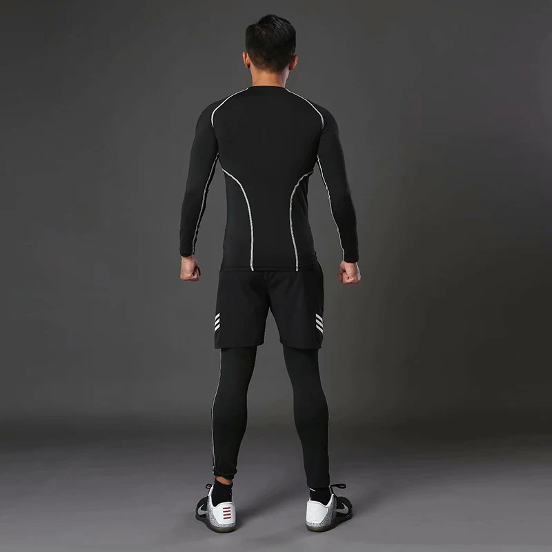 Новые мужские компрессионные наборы для бега 3 шт./компл. быстросохнущие спортивные костюмы баскетбольные колготки одежда для фитнеса Спортивная одежда для бега