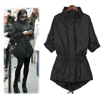 

Women Trench Long Coat Windbreaker O-Neck Slim Solid Slim Zipper Vintage Coat Autumn 2019 Streetwear Black Trench Coat Plus Size
