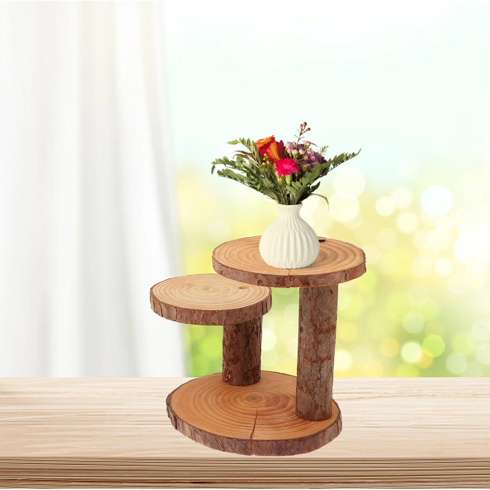 Wooden Pot Flower Holder Rack Shelf Riser Cake Planter Potted Storage Round Tray Balcony Tier Stands plant stand,wooden flower shelf