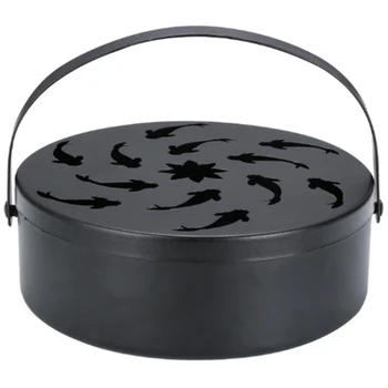 

Circular Censer Iron Office Household Mosquito Coil Rack Portable with Handle Hollowed Out Garden Fire Prevention