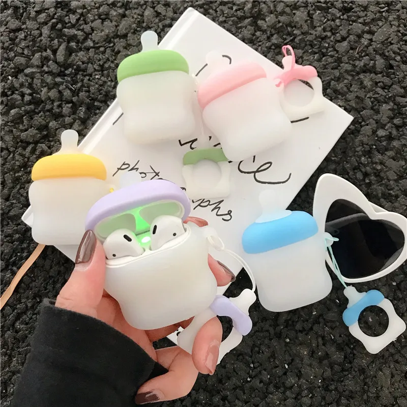 

For AirPods Case cute bottle Wireless Earphone Case For Airpods 2 Protect Cover Cute Drink Bottle with Finger Ring Strap