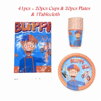 

21/41 Pcs Blippi Kids Birthday Party Supplies Decorations Tutoring Cup Plate Napkin Tablecloth Party Disposable Tableware Sets