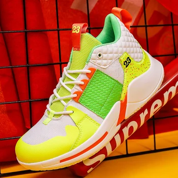 

Spring New Basketball Shoe For Couples Breathable Mesh Boys Gym Shoes Medium Cut Men Women Basketball Boots Anti-Slip Sport Shoe