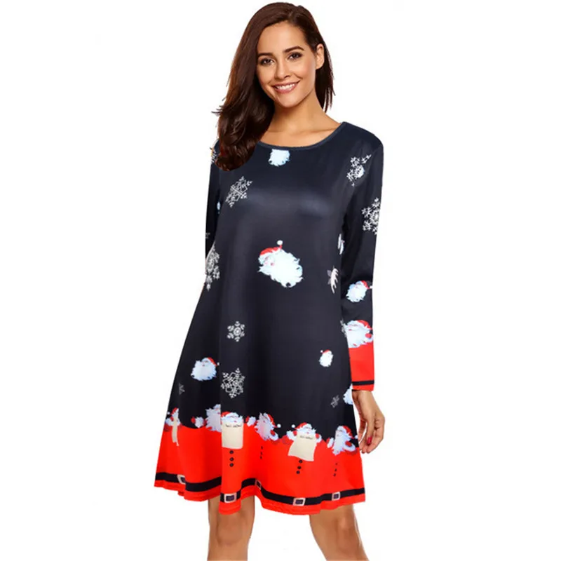 4XL 5XL Large Size Dress Casual Printed Cartoon Christmas Dress Autumn Winter Long Sleeve A-line Dress Plus Size Women Clothing