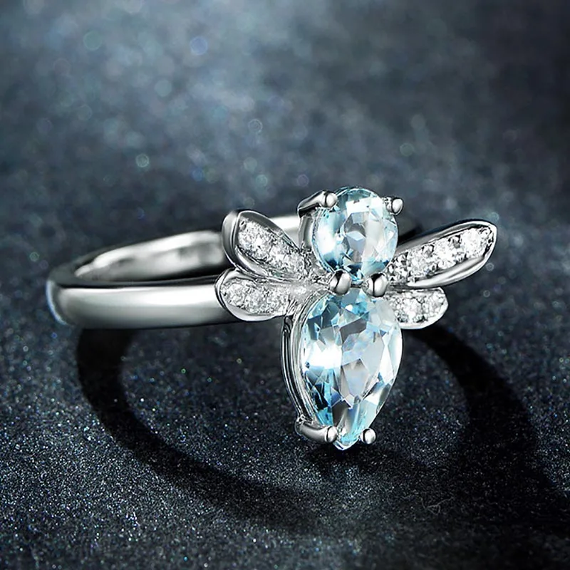 Bague Ringen, новинка, 925, Серебряное Ювелирное кольцо на палец, темперамент, топаз, стрекоза, животное, открытие, регулируемое, милое