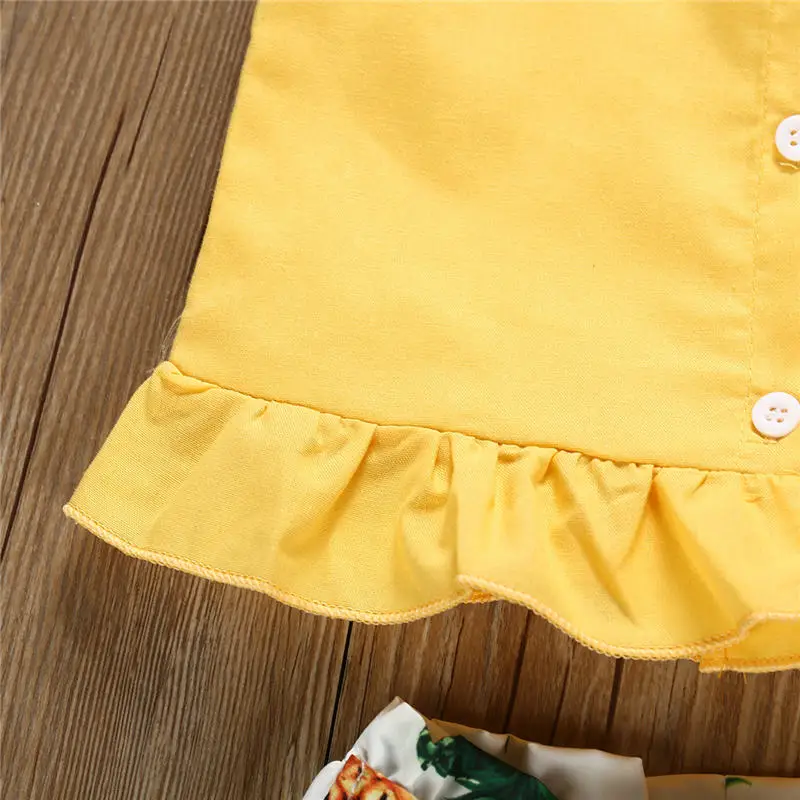summer children girl cloth set yellow vest pineapple short pant 2pcs suit (8)