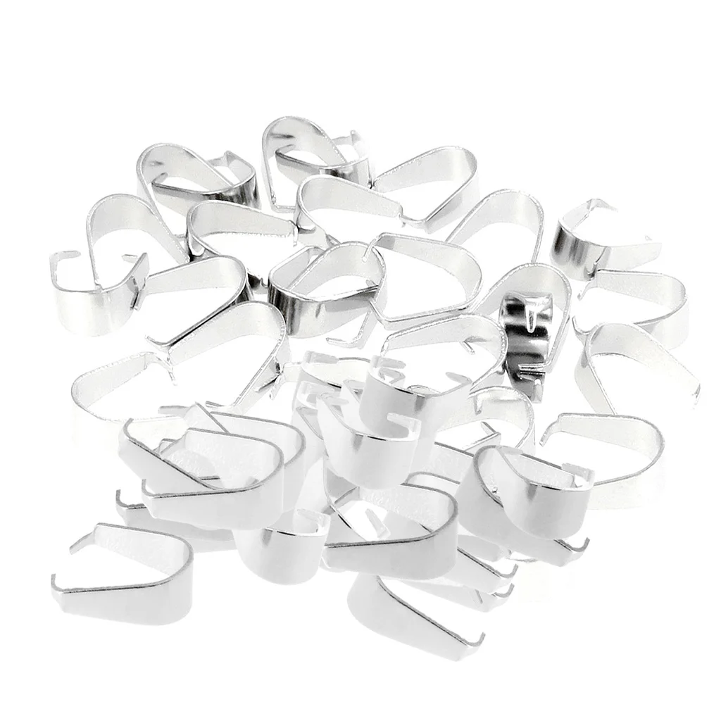 100 Pieces silver color Stainless Steel Pendant Pinch Bails Connector Clasps Jewelry DIY Findings