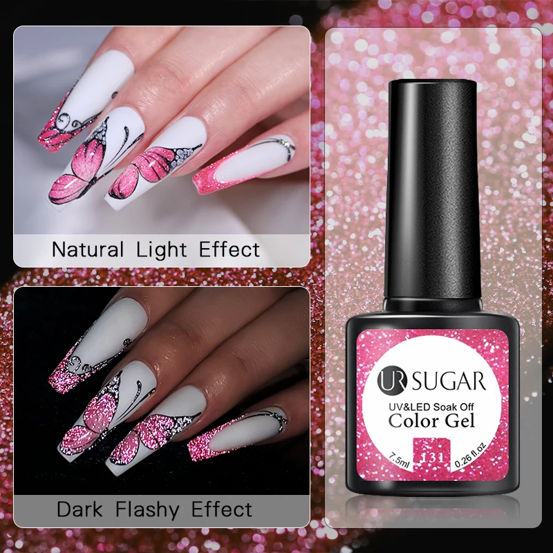 UR SUGAR 7.5ml Pink Reflective Glitter Gel Nail Polish Silver Purple Sequins Soak Off UV Gel Nail Art Manicuring Nail Gel