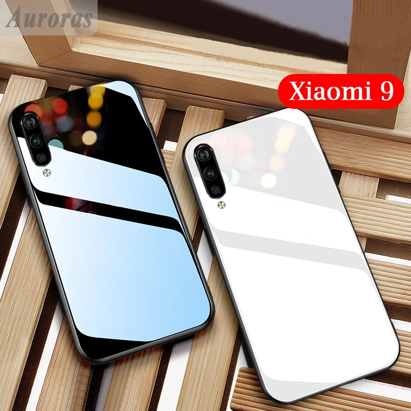 Чехол Auroras из закаленного стекла для Xiaomi Mi 9 с мягкой рамкой Противоударная задняя