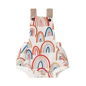 

Summer Princess Infant Baby Girls Boys Romper Rainbow Striped Print Sleeveless Backless Playsuit Jumpsuit