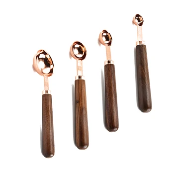 

4pcs Liquid Ingredients Measuring Spoons Cups Walnut Handle Portable Bartending Gadgets