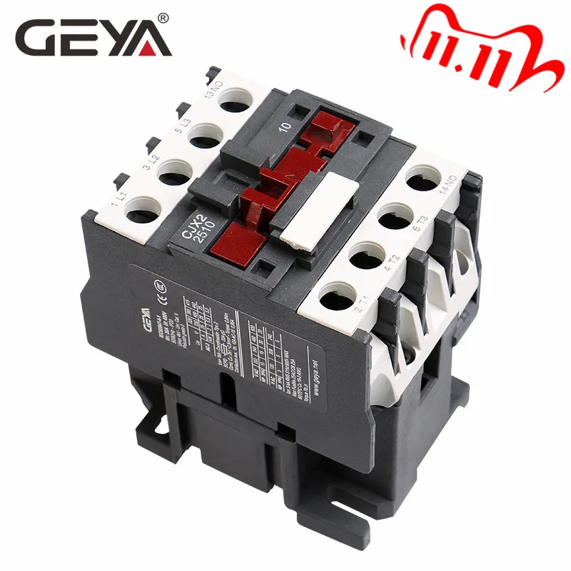 Магнитный 3 фазный контактор GEYA CJX2 2510 3210 1NO 25A 32A 220V или 380VAC LC1D Din рейки с серебристым