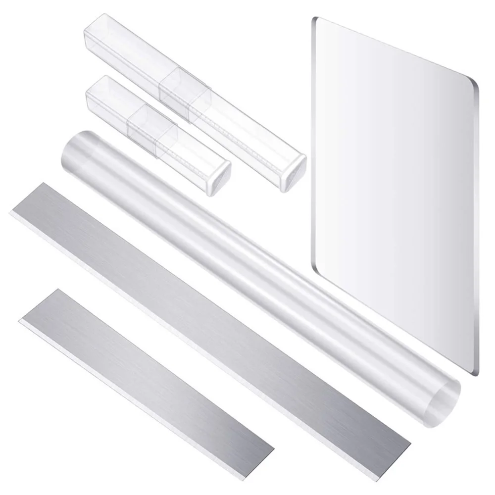 

4Pcs Acrylic Clay Roller Backing Board Flexible Polymer Clay Cutters Steel Blades for DIY Shaping Modelling Sculpting Tools