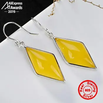 

S925 Sterling Silver Ukraine Amber Drop Earrings Exaggerated Earrings Antique shop lithuania Retro Chalcedony