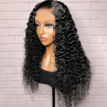 

13x4 Lace Front Human Hair Wig For Women Black 150% Long Curly Wig Bleached Knots Remy Plucked Brazilian Middle Ratio Slove Hair