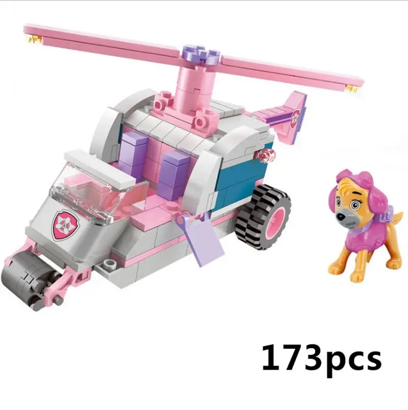 Paw Patrol игрушки строительные блоки автомобиль Мобильная Собака Щенок Набор Развивающие спасательные большие Кирпичи Игрушка Город деформация детей день рождения - Цвет: Rescue helicopter