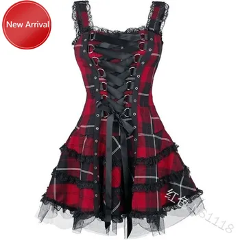 

Short Medieval Cosplay Costumes summer dress style party plus size Dress Women Sleeveless Cross Lace Up Slim Waist