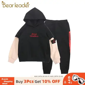 

Bear Leader Children's Clothing Sets Boys Autumn Casual Active Outfits Letter Print Patchwork Sleeve Hooded and Pants Boys Suits