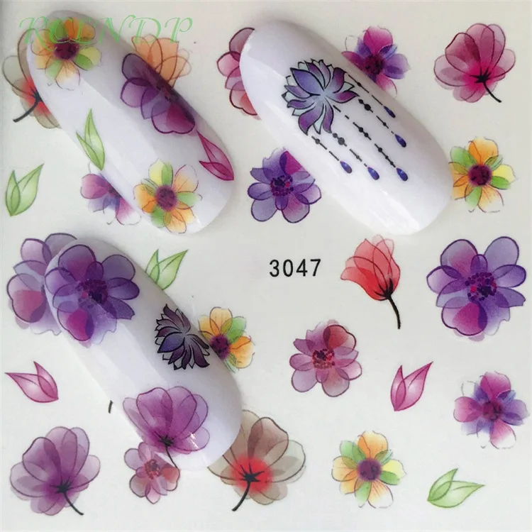 Водные наклейки для украшения для ногтей слайдеры чернила рисунок с лепестками цветы наклейки клей дизайн ногтей наклейки Маникюр Фольга - Цвет: Лаванда