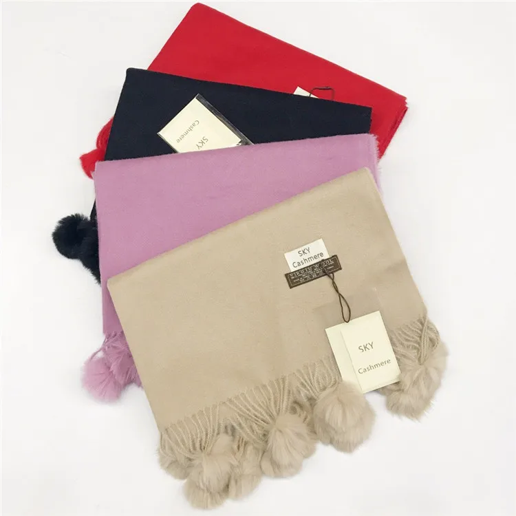 Кашемировый шарф высокого качества, женский зимний шарф из кроличьего меха с помпонами, плотное пончо, хиджаб, одеяло, простое, негабаритное