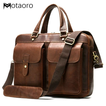 

Men's Briefcase Men Vintage Genuine Leather Handbag For Men Leather Laptop Bag Document Office Bags For Macbook 15 Bolso Hombre