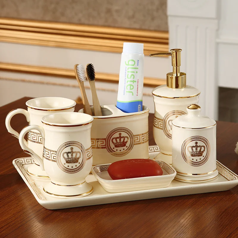 Bathroom Set Liquid Ceramics Soap Dispenser/Dish Toothbrush Holder Gargle Cup Tray Cotton Swab Box Sell Separately Nordic Style