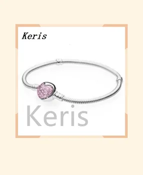 

100% 925 sterling silver 1:1 authentic pink charm in heart form glitter zircon ladies proper base strap diy