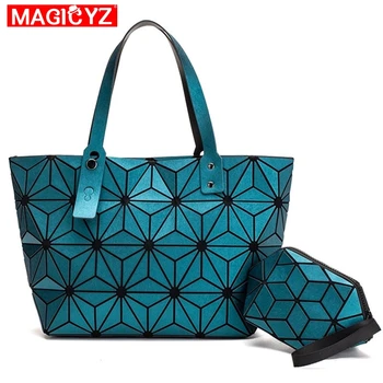 

MAGICYZ women shoulder bag set shopping handbag Ladies Bolsos chic Purse new 2020 female Diamond Lattice Geometry Folding Tote