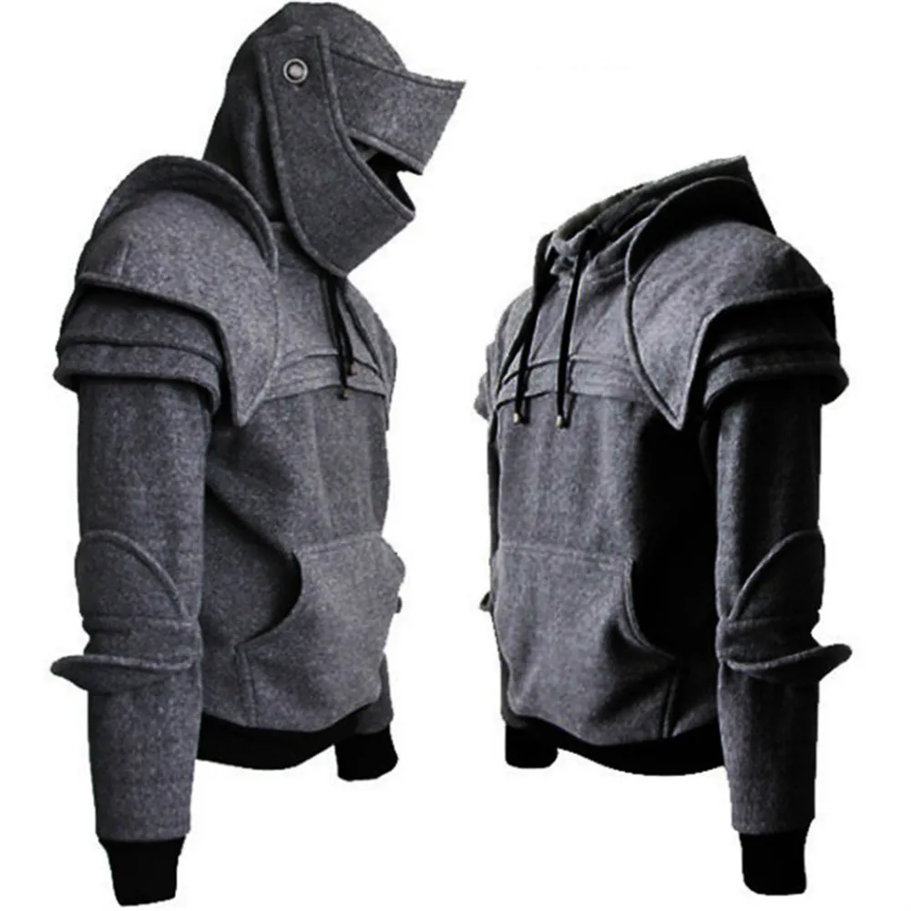 SHENGN Mans Designed Classic Hooded Bag Armored Samurai Zipper Hoodie