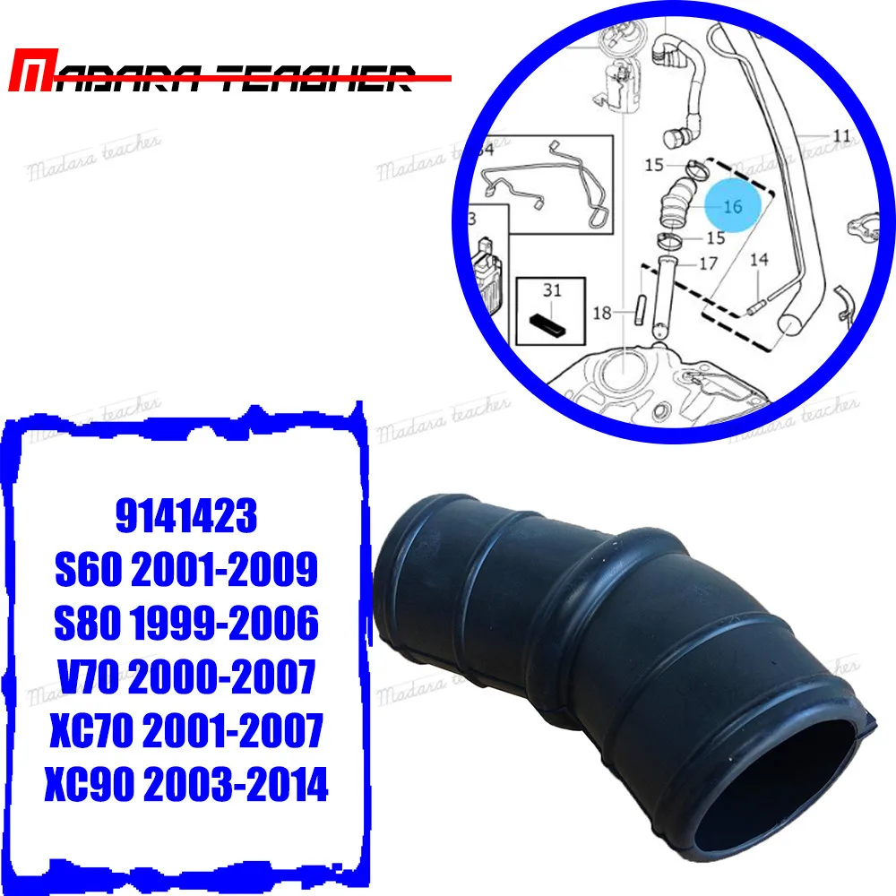 

For VOLVO Fuel Filler Neck To Tank Rubber Hose 9141423 V70 S60 XC90 S80 XC70 9141423 1999 2000 2001 2002 2003 2004 2005 2006