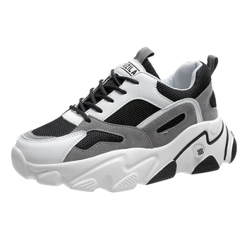 

Women Fashion Platform Sneakers Mesh Casual Shoes Chunky Sneaker Ladies Vulcanized Shoes Woman Lace Up Black White Trainers 2020