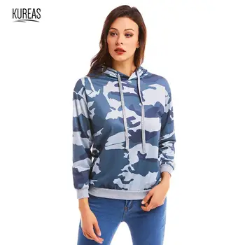 

Kureas Women Oversize Hoodies Autumn Winter Camouflage Long Sleeve Hooded Sweatshirts Casual Fashion Printed Patchwork Tops