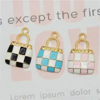 

Julie Wang 10PCS Enamel Handbag Charms Alloy Gold Tone Women Plaid Bag Charm Necklace Pendant Findings Jewelry Making Accessory