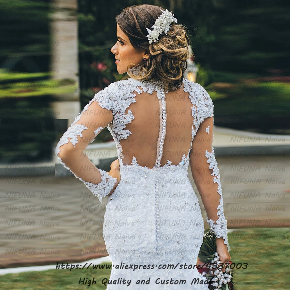 Vestido De Noiva Роскошные кружевные свадебные платья русалки с жемчугом свадебное сексуальное платье богемный с длинными рукавами свадебное платье trouwjurk