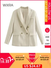 Wixra Chaqueta informal de negocios con doble botonadura para mujer, abrigo de manga larga con bolsillos, Tops Chic OL, novedad
