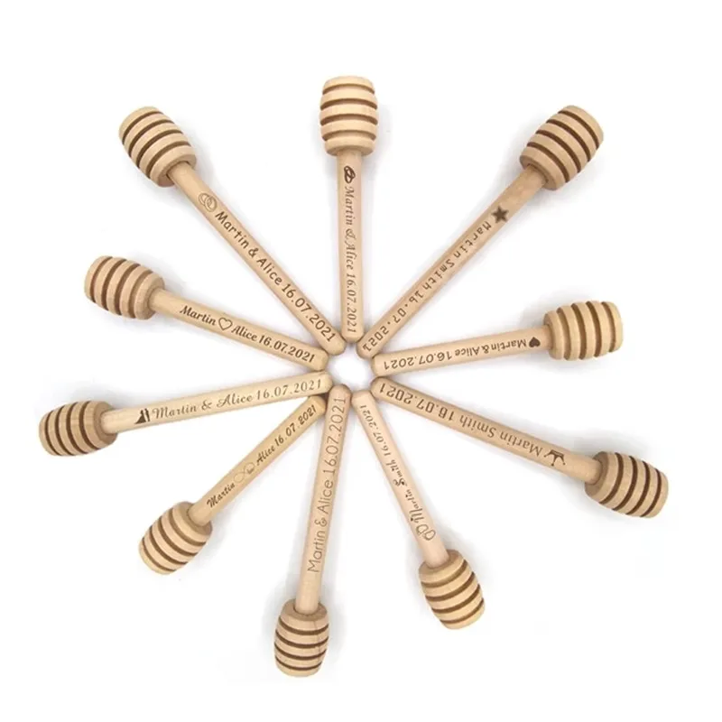 20/50/100Pcs 개인화 된 나무 미니 꿀 스틱, 웨딩 선물, 베이비 샤워 장식, 주방 디저트 식기 