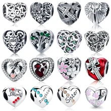 WOSTU подлинные 925 пробы серебряные бусины в форме сердца подходят для брендовых браслетов DIY оригинальные серебряные ювелирные изделия