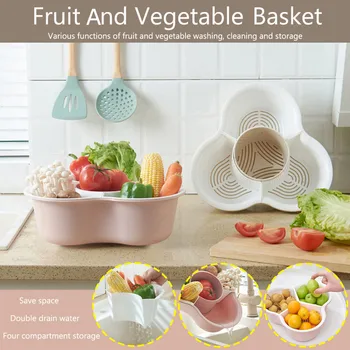 

Double Drain Basket Bowl Rice Washing Kitchen Sink Strainer Noodles Vegetables Fruit Kitchen Gadget Colander Coladores De Cocina