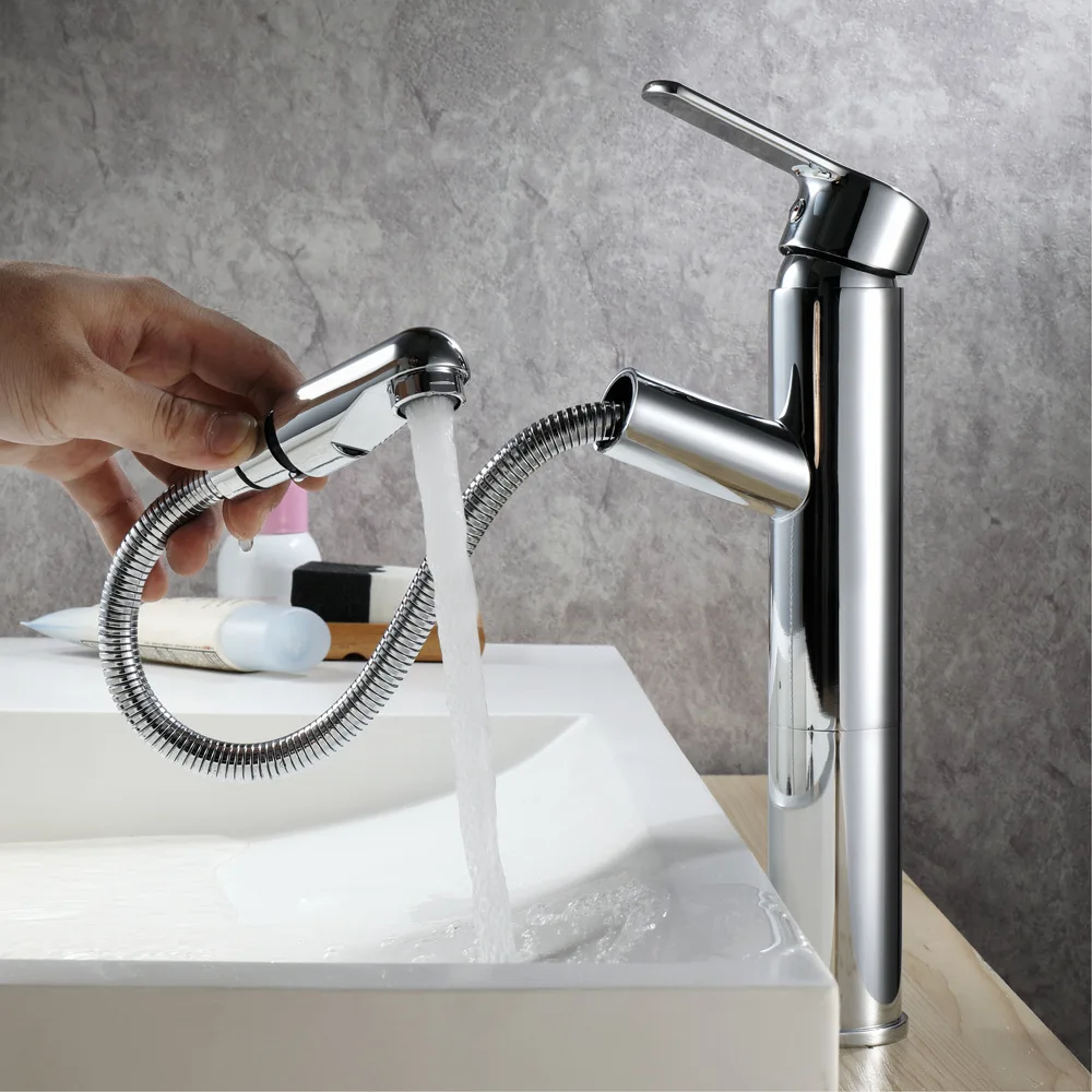 

Manufacturers Direct Selling Copper Chrome Pull-out Lavatory Faucet Hot And Cold Water Basin Faucet HI02015