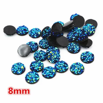 

New Fashion 8mm 40pcs Black AB Colors Natural ore Style Flat back Resin Cabochons For Bracelet Earrings accessories-O5-10