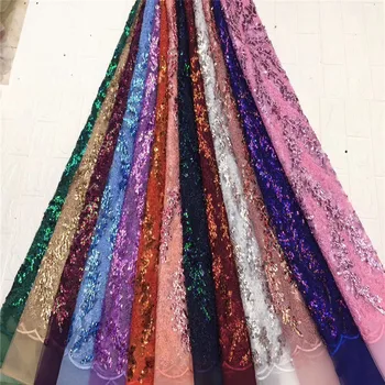 

High Quality African Lace Fabric green French Lace Fabric Tulle Sequins Nigerian Lace Fabric For Wedding Dress gold/red