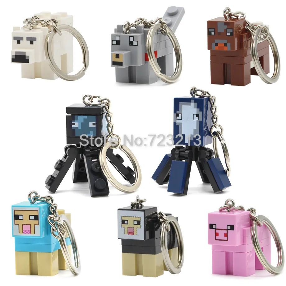 

Cartoon Animal Figure Keychain Polar Bear Sleeve Fish Wolf Cow Dyed Sheep Pig Squid Building Blocks Models Bricks Toys Legoing