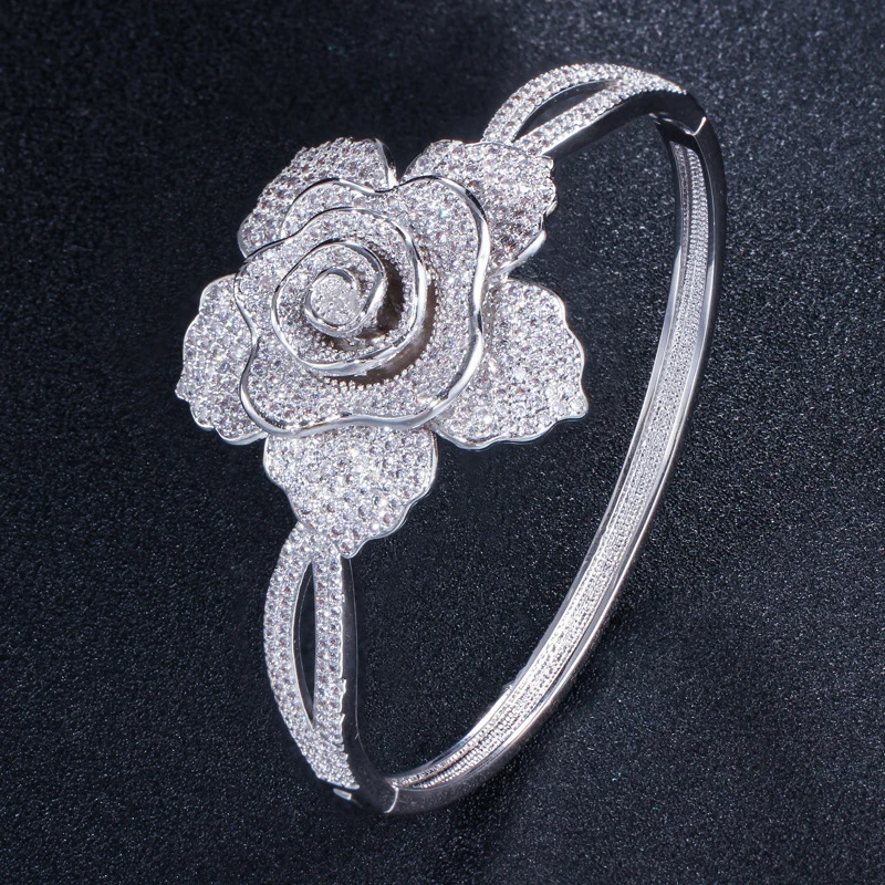 ERLUER роскошные свадебные обручение браслет браслеты для женщин Девушка заполните циркониевые кристаллы цветок форма ювелирные изделия золотистый браслет